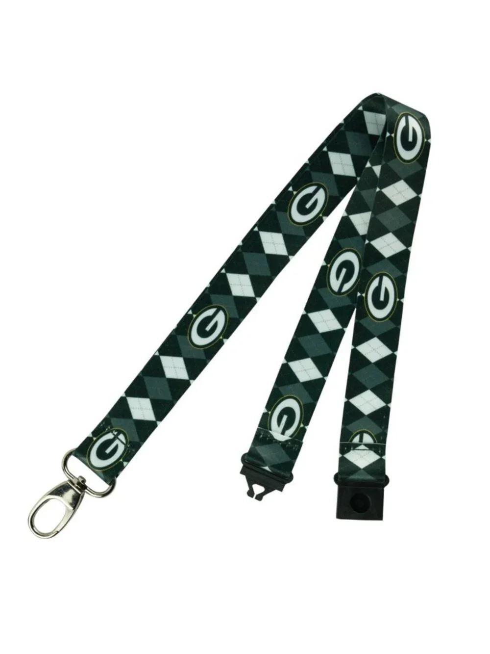 Green Bay Packers Lanyard Keychain Argyle Reversible With Clip NFL New